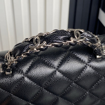 CHANEL 25S FLAP BAG 19 IN BLACK CALFSKIN SILVER HARDWARE