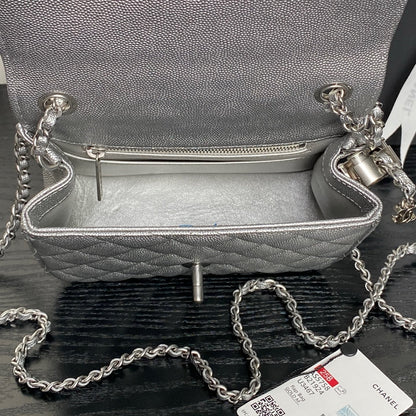 CHANEL 25S MINI FLAP BAG 18 IN DARK GRAY CALFSKIN