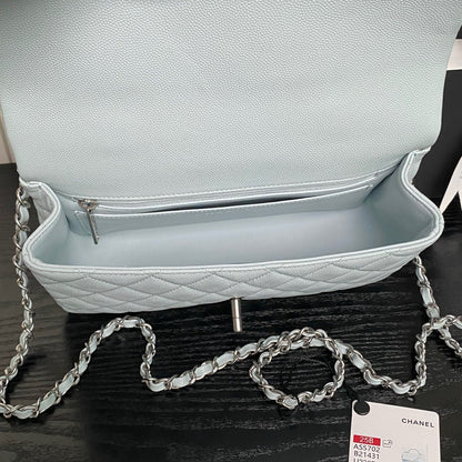 CHANEL 25S FLAP BAG 22 IN SLATE BLUE CALFSKIN SILVER HARDWARE
