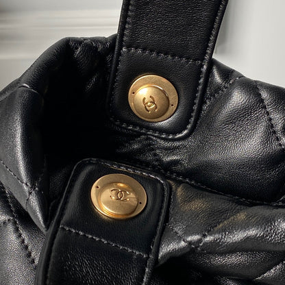 CHANEL 25S BOW BAG 38 IN BLACK LAMBSKIN WITH GOLD HARDWARE