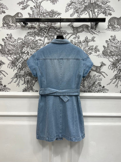 JEAN DRESS WITH FLUTTER SLEEVES DENIM JACQUARD DUSTY BLUE 266734