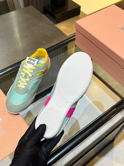 MIUMIU 26S SNEAKERS IN MULTICOLOR FABRIC AND SUEDE