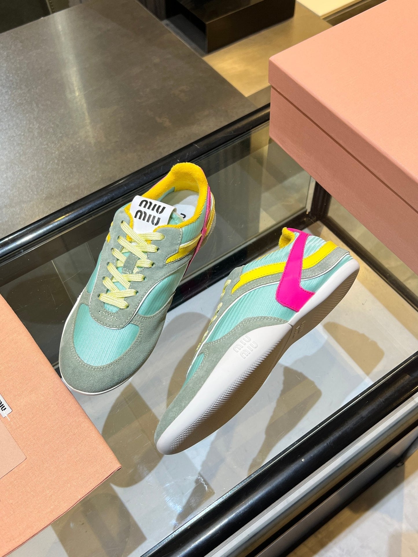 MIUMIU 26S SNEAKERS IN MULTICOLOR FABRIC AND SUEDE