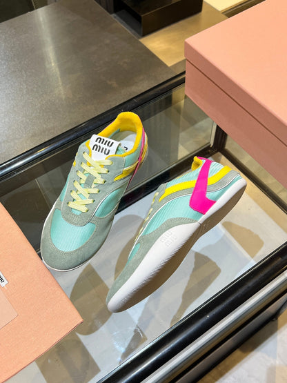 MIUMIU 26S SNEAKERS IN MULTICOLOR FABRIC AND SUEDE