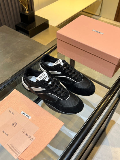 MIUMIU 26S SNEAKERS IN BLACK FABRIC AND SUEDE