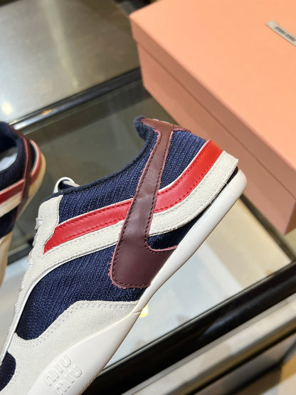 MIUMIU 26S SNEAKERS IN NAVY BLUE AND WHITE FABRIC AND SUEDE