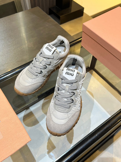 MIUMIU 26S SNEAKERS IN GRAY FABRIC AND SUEDE