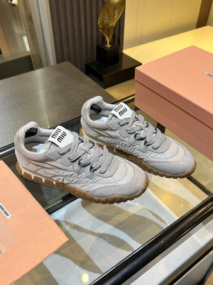 MIUMIU 26S SNEAKERS IN GRAY FABRIC AND SUEDE
