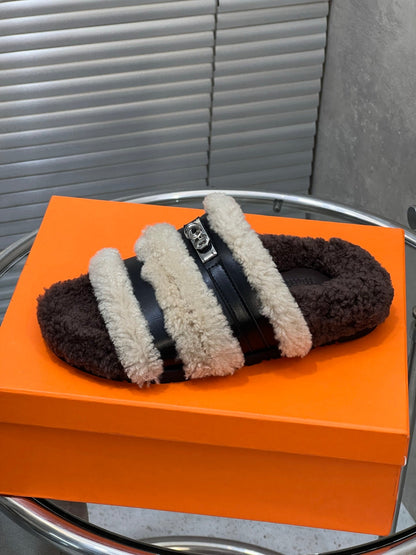 HM 25S SANDAL IN BEIGE WOOL AND BLACK LAMBSKIN WITH SILVER HARDWARE
