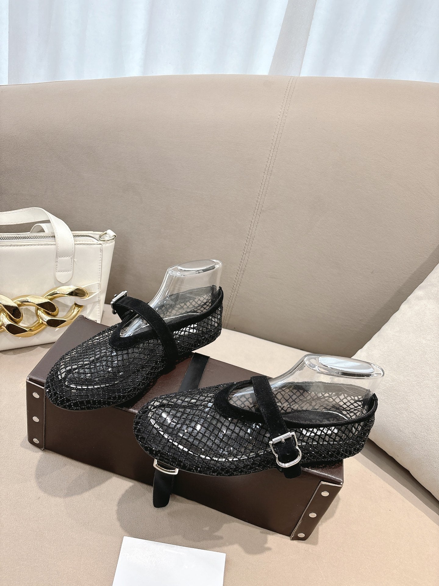 ALAIA 26S MESH FLATS IN BLACK SUEDE