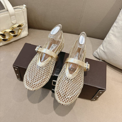 ALAIA 26S MESH FLATS IN LIGHT GOLD LAMBSKIN