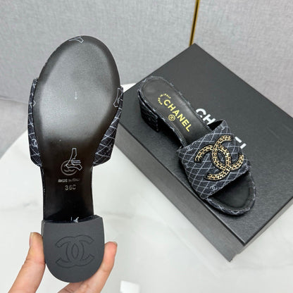 CC HIGH HEEL 25S IN BLACK DENIM STRIPED PATTERN WITH LOGO PRINT