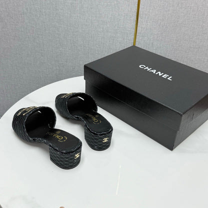 CC HIGH HEEL 25S IN BLACK DENIM STRIPED PATTERN WITH LOGO PRINT