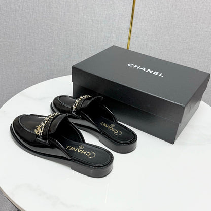 CC FLAT MULE 25S IN BLACK CALFSKIN STYLE 4