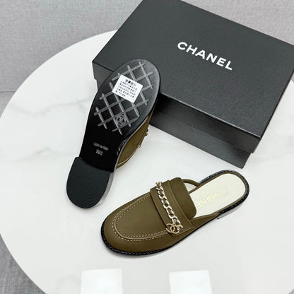CC FLAT MULE 25S IN OLIVE BROWN CALFSKIN STYLE 3