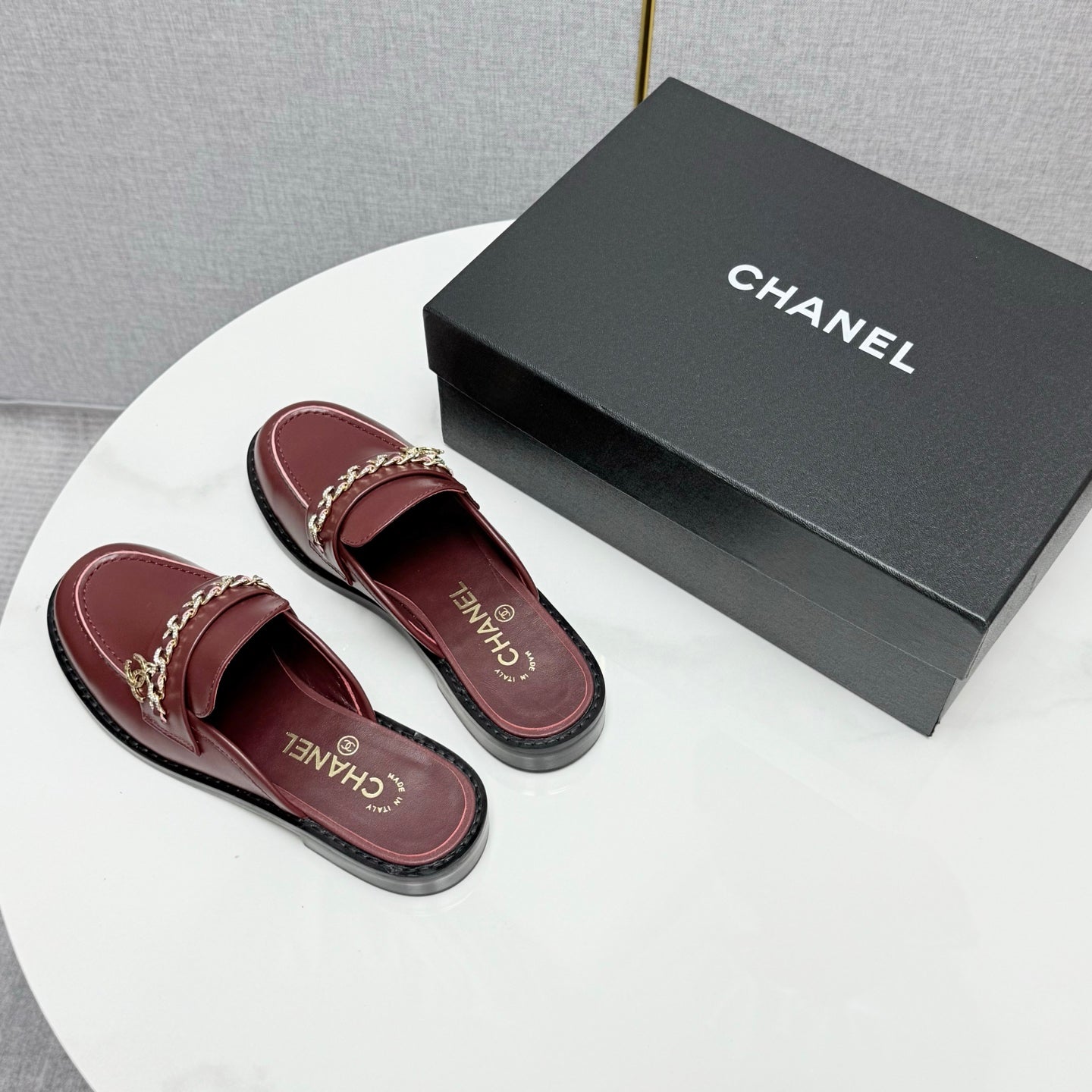 CC FLAT MULE 25S IN DARK RED CALFSKIN STYLE 1