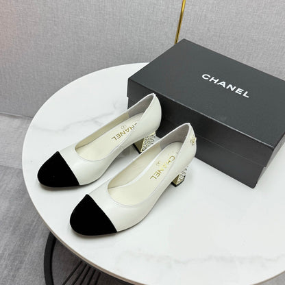 CC HIGH HEEL 25S IN BLACK LAMBSKIN AND SUEDE WITH PEARL HEEL STYLE 6