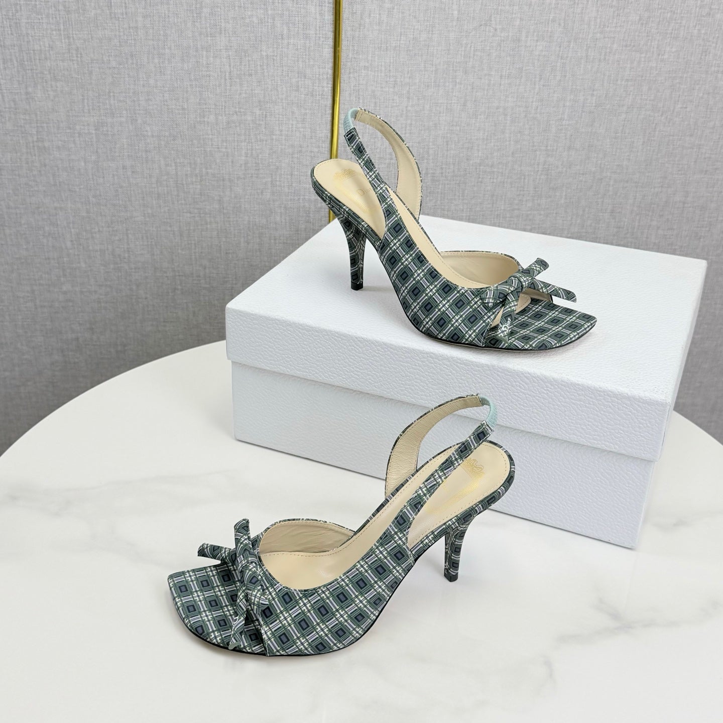 DIOR 26S HIGH-HEEL BACK-STRAP SHOES FABRIC WITH PLAID PATTERN