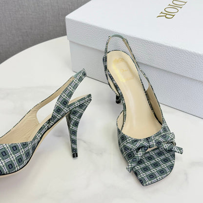 DIOR 26S HIGH-HEEL BACK-STRAP SHOES FABRIC WITH PLAID PATTERN