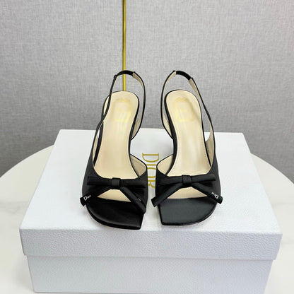 DIOR 26S HIGH-HEEL BACK-STRAP SHOES IN BLACK SATIN