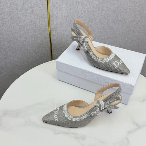 DIOR 26S SLINGBACK PUMPS IN GRAY FABRIC EMBOSSED LOGO