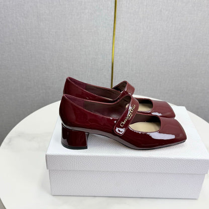 DIOR 26S MARY JANE HIGH HEELS 40MM IN WINE RED PATENT CALFSKIN GOLD HARDWARE