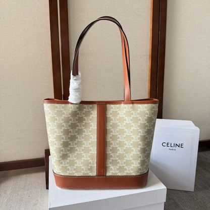 TRIOMPHE CANVAS 26.5 IN PRINTED CALFSKIN BROWN WHITE
