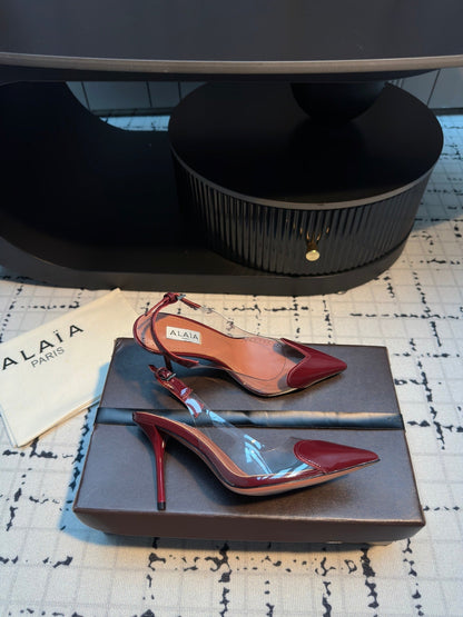 ALAIA HIGH SLINGBACK 25S 90 MM IN DARK RED CALFSKIN