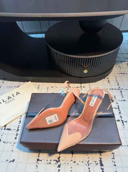 ALAIA HIGH SLINGBACK 25S 90 MM IN BEIGE CALFSKIN