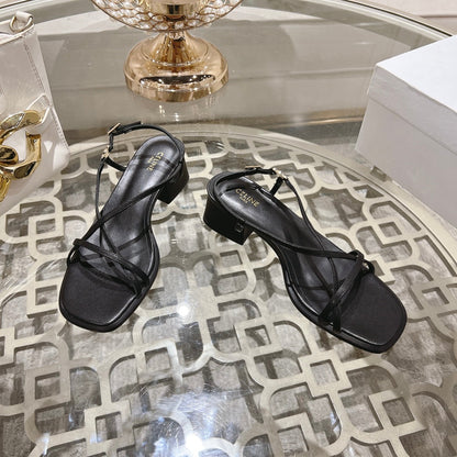 HIGH SANDAL 45MM IN BLACK LAMBSKIN
