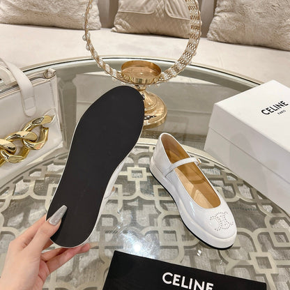 CLARA WEDGE MARY-JANE BALLERINA IN WHITE PATENT CALFSKIN