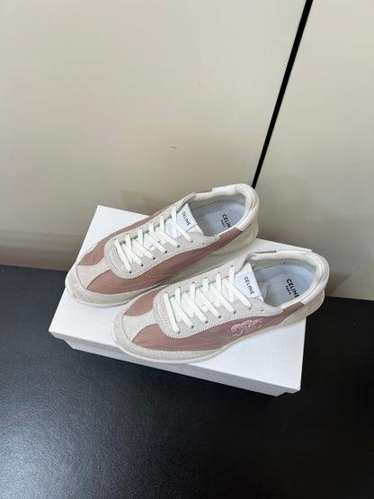 CELINE 25S RACER FORREST GUMP SNEAKERS IN PINK AND GRAY MERCERIZED CALFSKIN