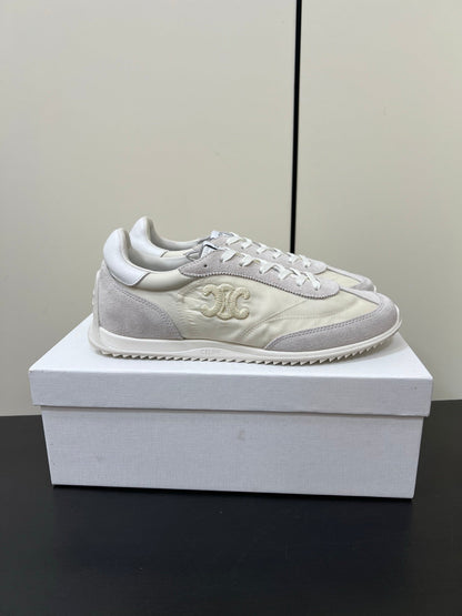 CELINE 25S RACER FORREST GUMP SNEAKERS IN IVORY AND GRAY MERCERIZED CALFSKIN