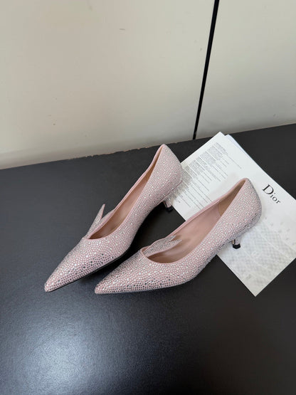 DIOR 26S POINTED-TOE HIGH HEELS 35MM IN PINK SUEDE CRYSTAL