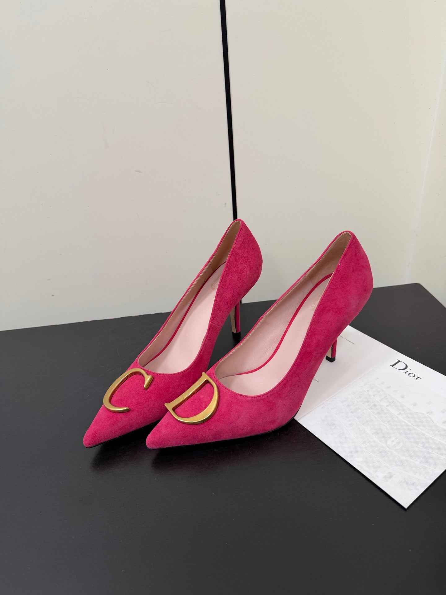 DIOR 26S POINTED-TOE HIGH HEELS 70MM IN RASPBERRY RED SUEDE GOLD HARDWARE