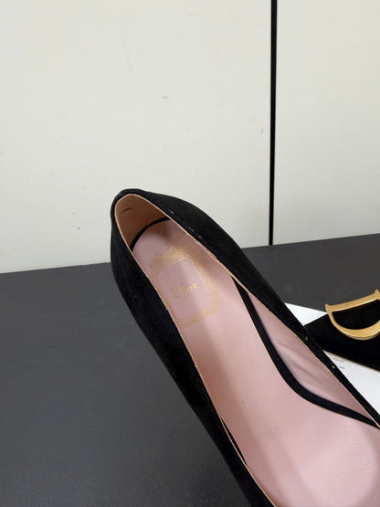 DIOR 26S POINTED-TOE HIGH HEELS 70MM IN BLACK SUEDE GOLD HARDWARE