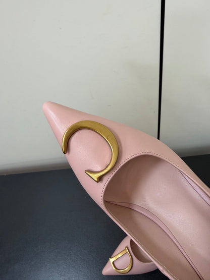 DIOR 26S POINTED-TOE HIGH HEELS 70MM IN PINK CALFSKIN GOLD HARDWARE