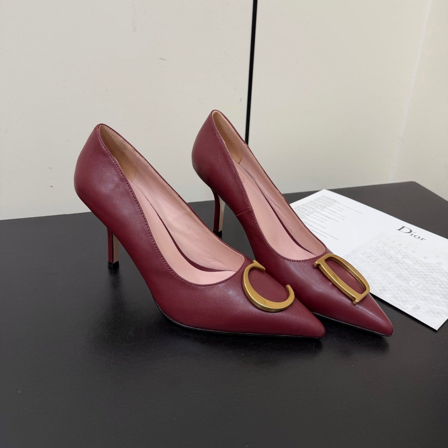 DIOR 26S POINTED-TOE HIGH HEELS 70MM IN DARK RED CALFSKIN GOLD HARDWARE
