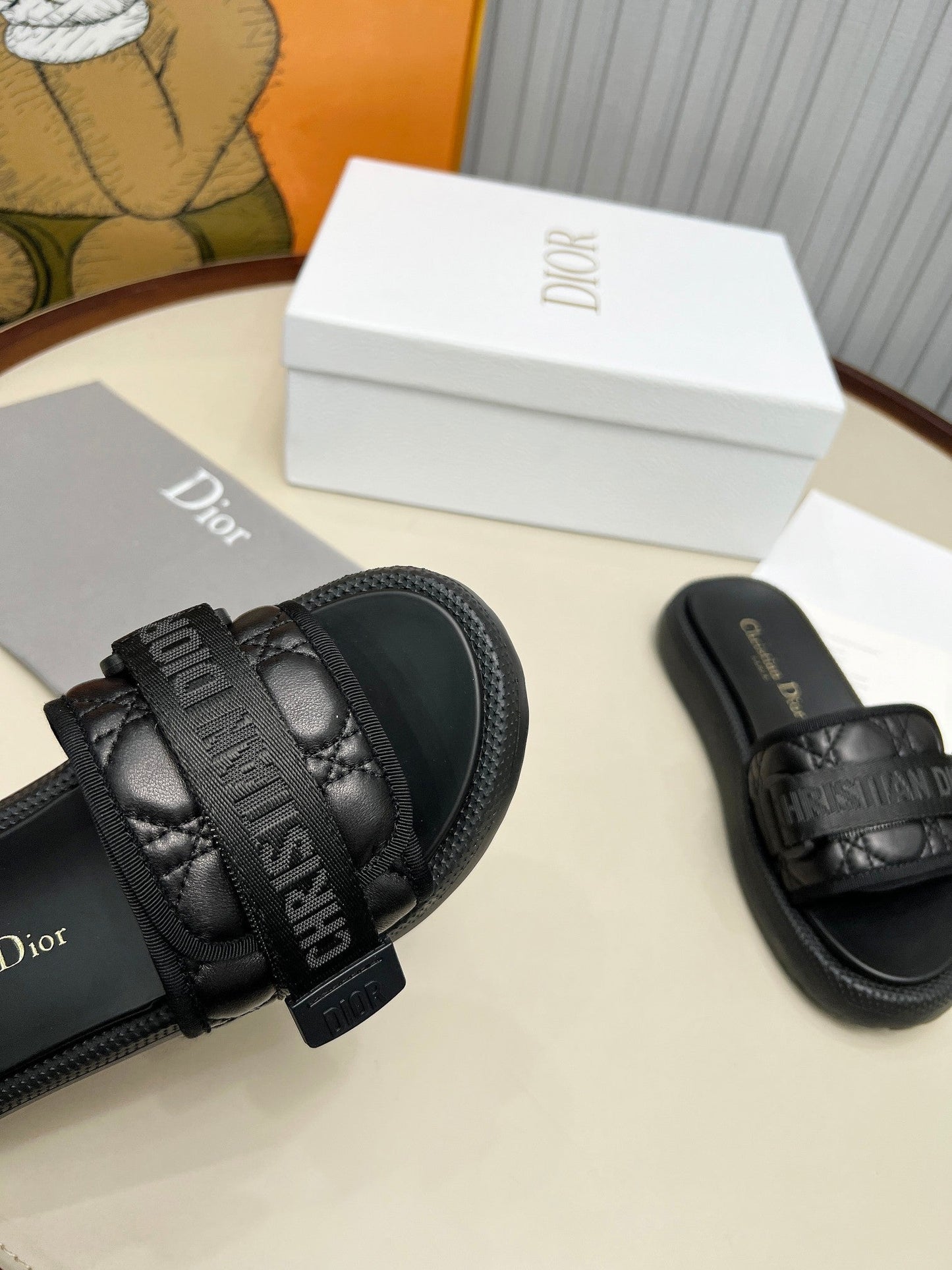 PLATFORM SLIDES 25S 50MM IN BLACK CALFSKIN AND ELECTRIC FABRIC