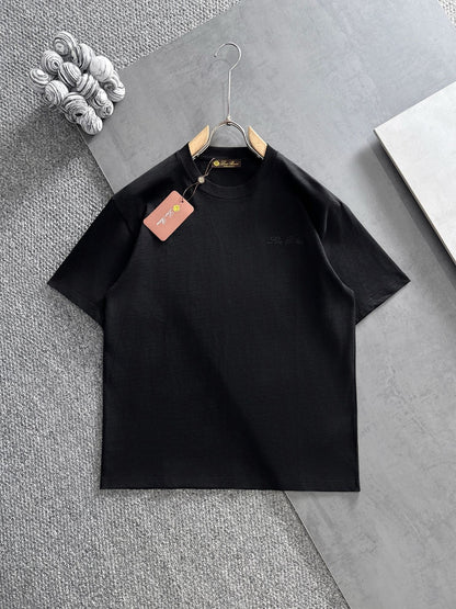 LORO PIANA CREWNECK T-SHIRT IN BLACK COTTON