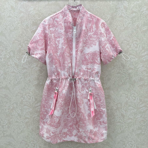 DIOR STAND-COLLAR HALF-ZIP PRINTED DRESS 275175