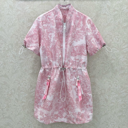 DIOR STAND-COLLAR HALF-ZIP PRINTED DRESS 275175