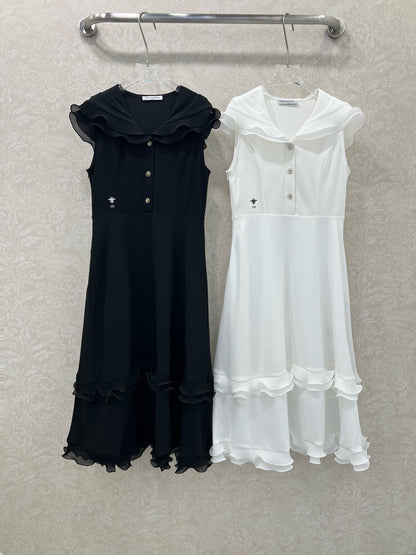 DIOR SLEEVELESS DRESS WITH RUFFLED SHOULDERS AND HEM 269143