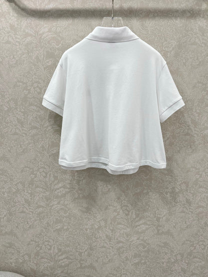 LOEWE OVERSIZED CROPPED POLO SHIRT WITH EMBROIDERED LOGO IN WHITE
