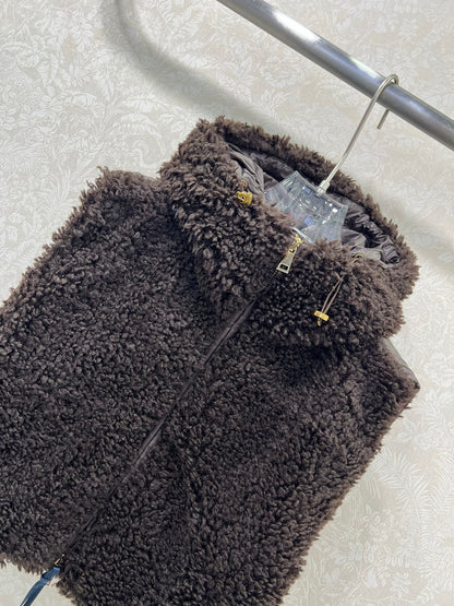 MONCLER 25S SHAGGY VEST IN BROWN 103