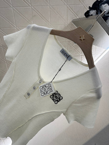 Loewe 25 T-Shirt V-Neck White Cotton