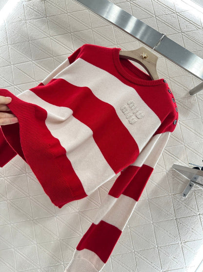 MIUMIU STRIPED CREW NECK SWEATER 276681