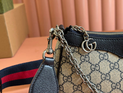 OPHIDIA SHOULDER BAG 25 IN GREY EBONY CANVAS AND BLACK LAMBSKIN SILVER HARDWARE