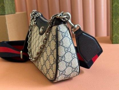 OPHIDIA SHOULDER BAG 25 IN GREY EBONY CANVAS AND BLACK LAMBSKIN SILVER HARDWARE