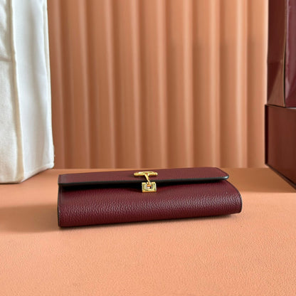 SOFTBIT CONTINENTAL WALLET 19 IN ROSSO ANCORA RED CALFSKIN GOLD HARDWARE